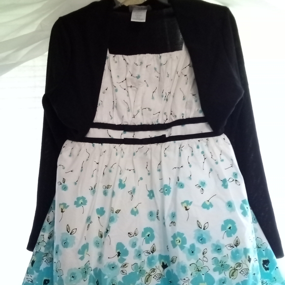 Girls Teal Floral Spring Dress - Picture 3 of 3